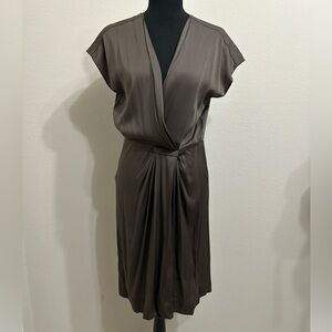 Diane Von Furstenberg Grey Silk Wrap Midi Dress